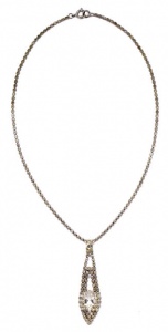Silver Tone Diamante Drop Pendant Necklace circa 1950s